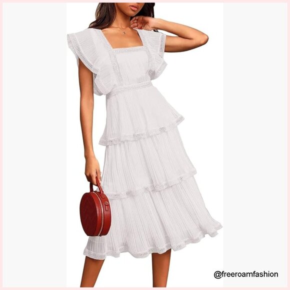 Dresses & Skirts - Chiffon Maxi Dress Ruffle Tiered Boho Floral Beach Wedding Guest